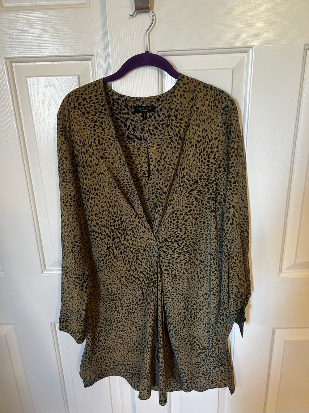rag & bone Olive and Black Leopard Print Blouse